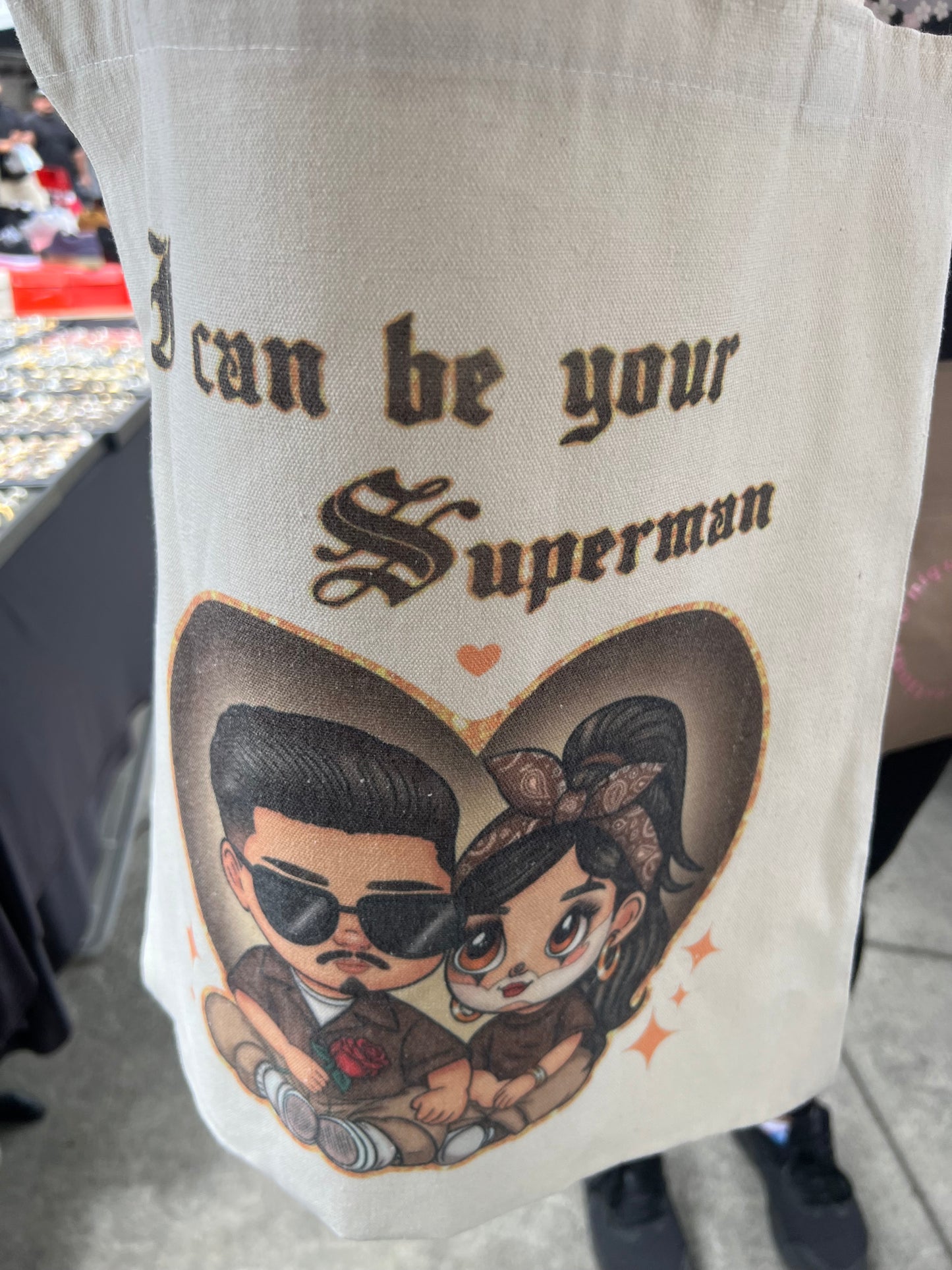 Chicano Couple Superman Canvas Tote Bag