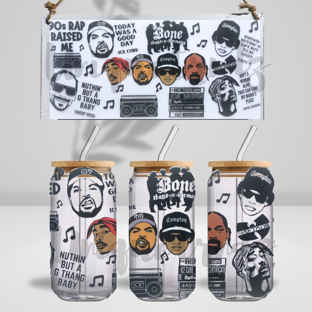90s Hip Hop Rappers 16oz Glass Cup