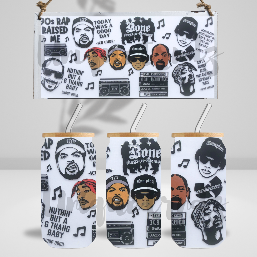 90s Hip Hop Rappers 16oz Glass Cup