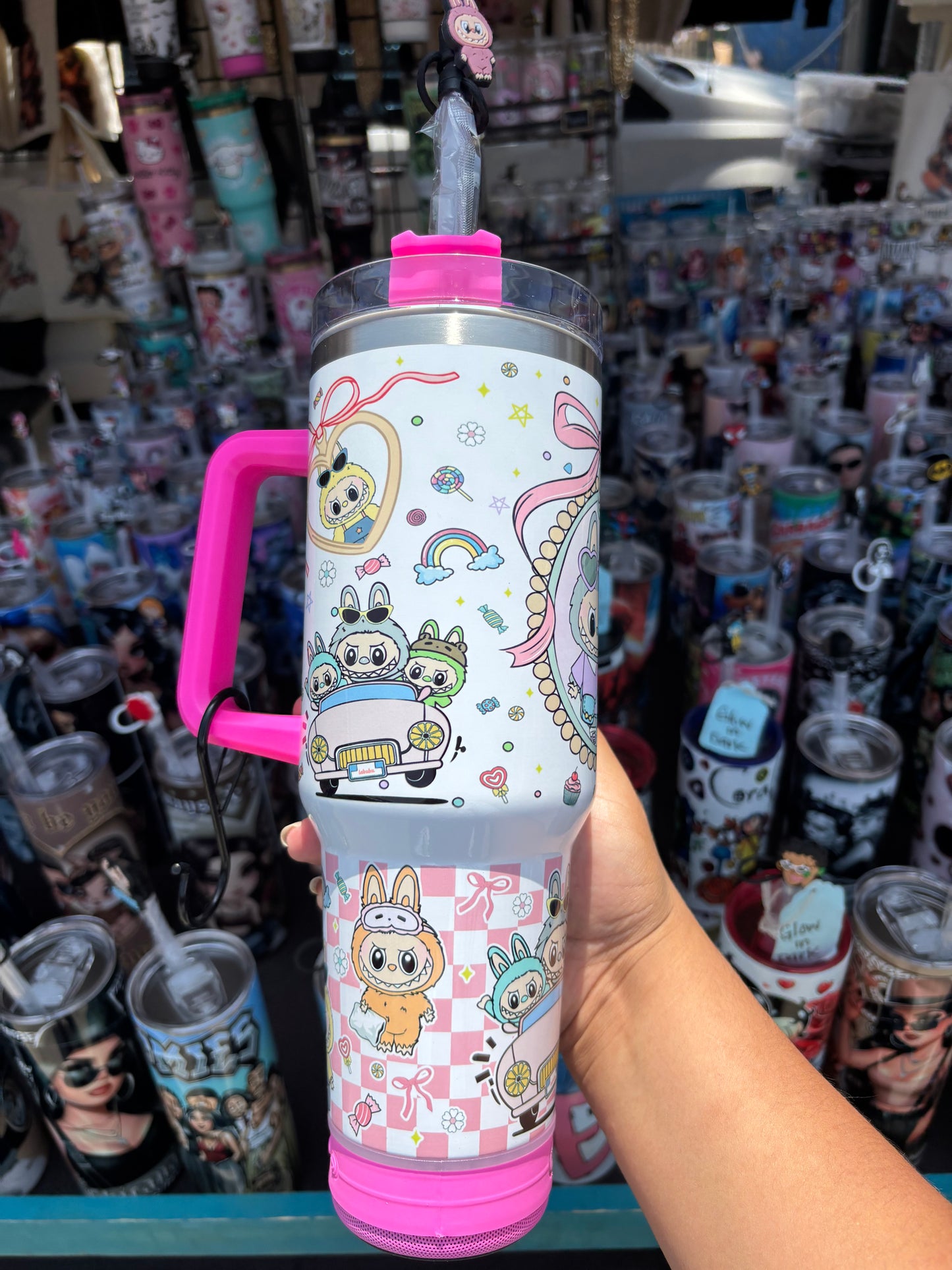 Labubu Pink 40oz Tumbler Handle Dupe (SPEAKER)
