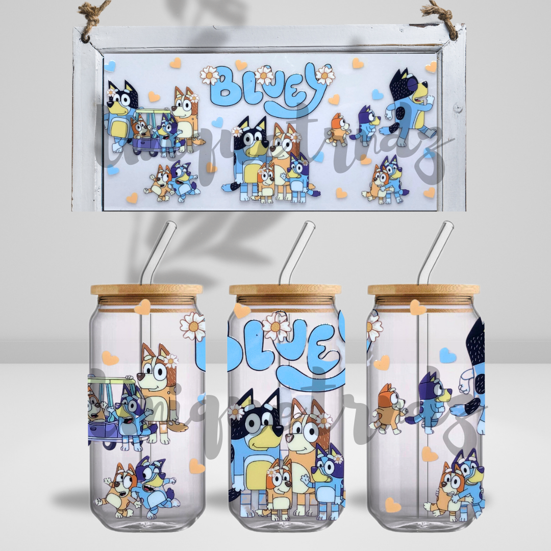 Dog Family Cartoon Shows 16oz Glass Cup