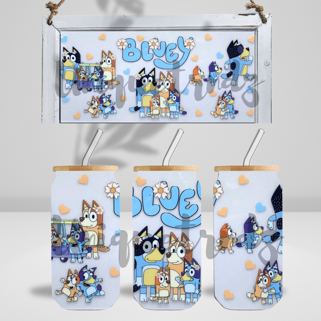 Dog Family Cartoon Shows 16oz Glass Cup
