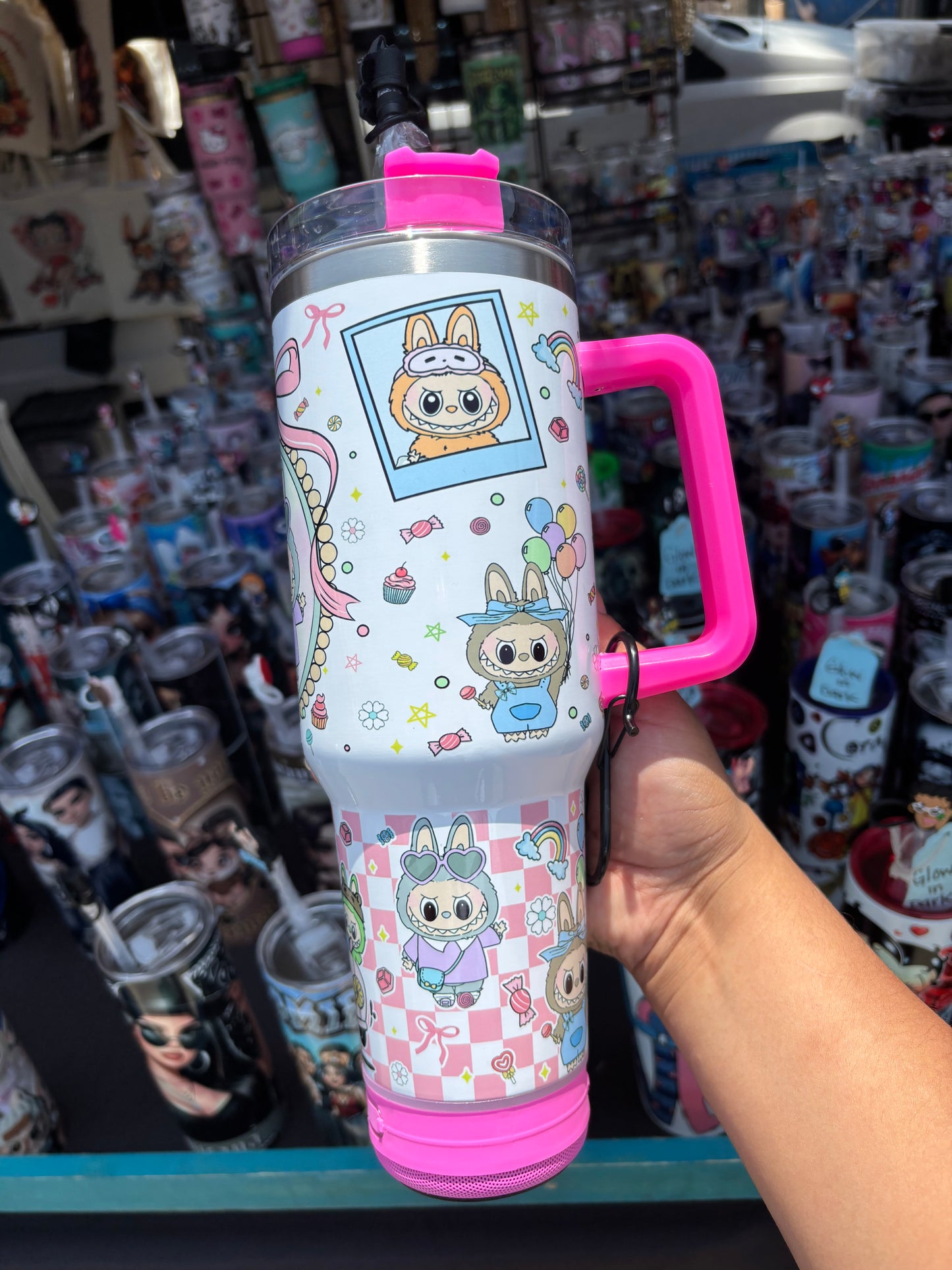 Labubu Pink 40oz Tumbler Handle Dupe (SPEAKER)