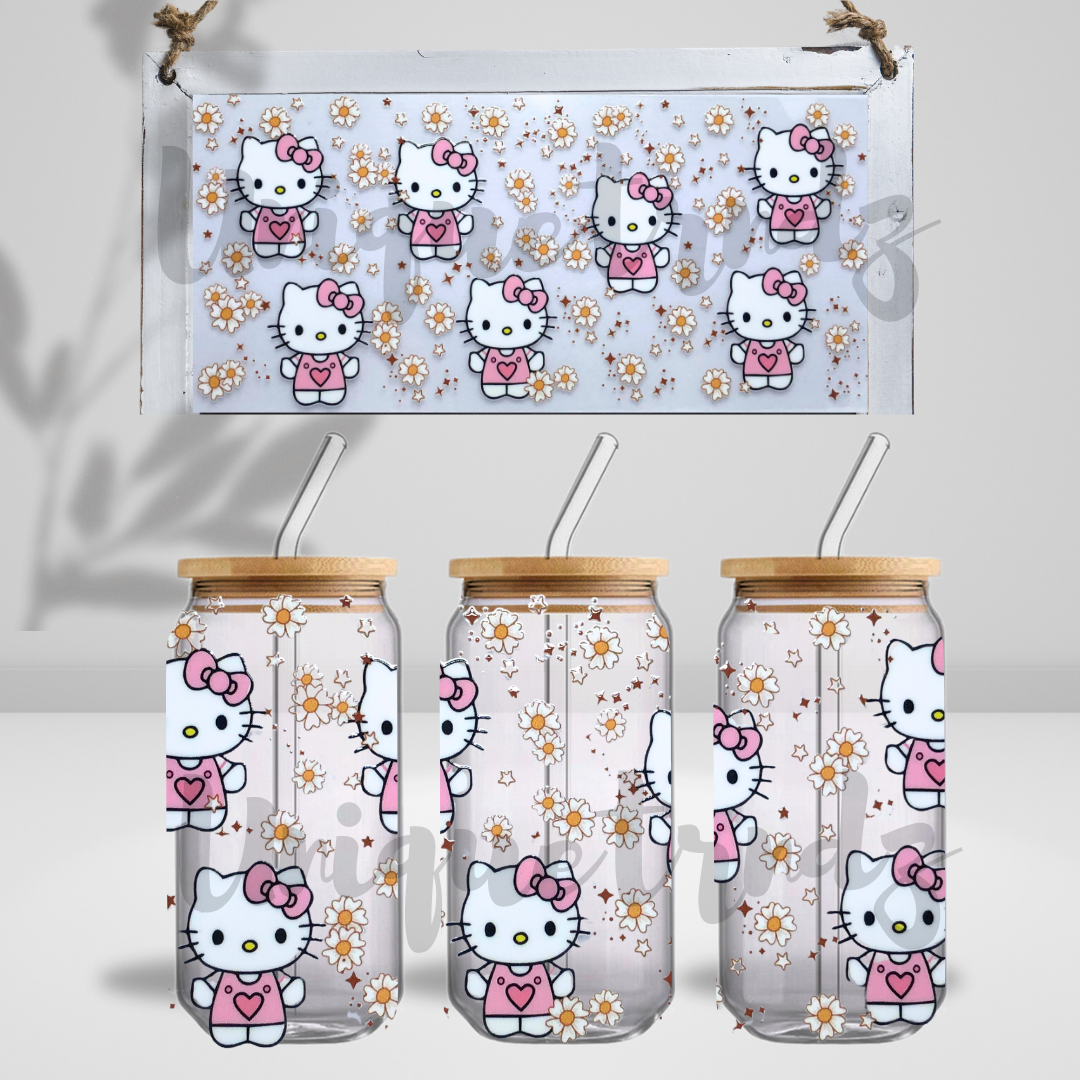 Kitty Floral Blossom 16oz Glass Cup