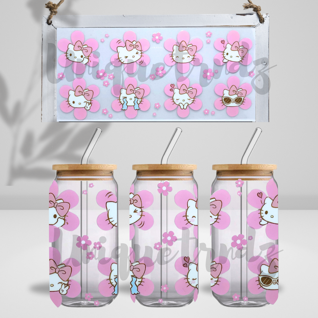 Kitty Pink Blossom Floral Sassy 16oz Glass Cup