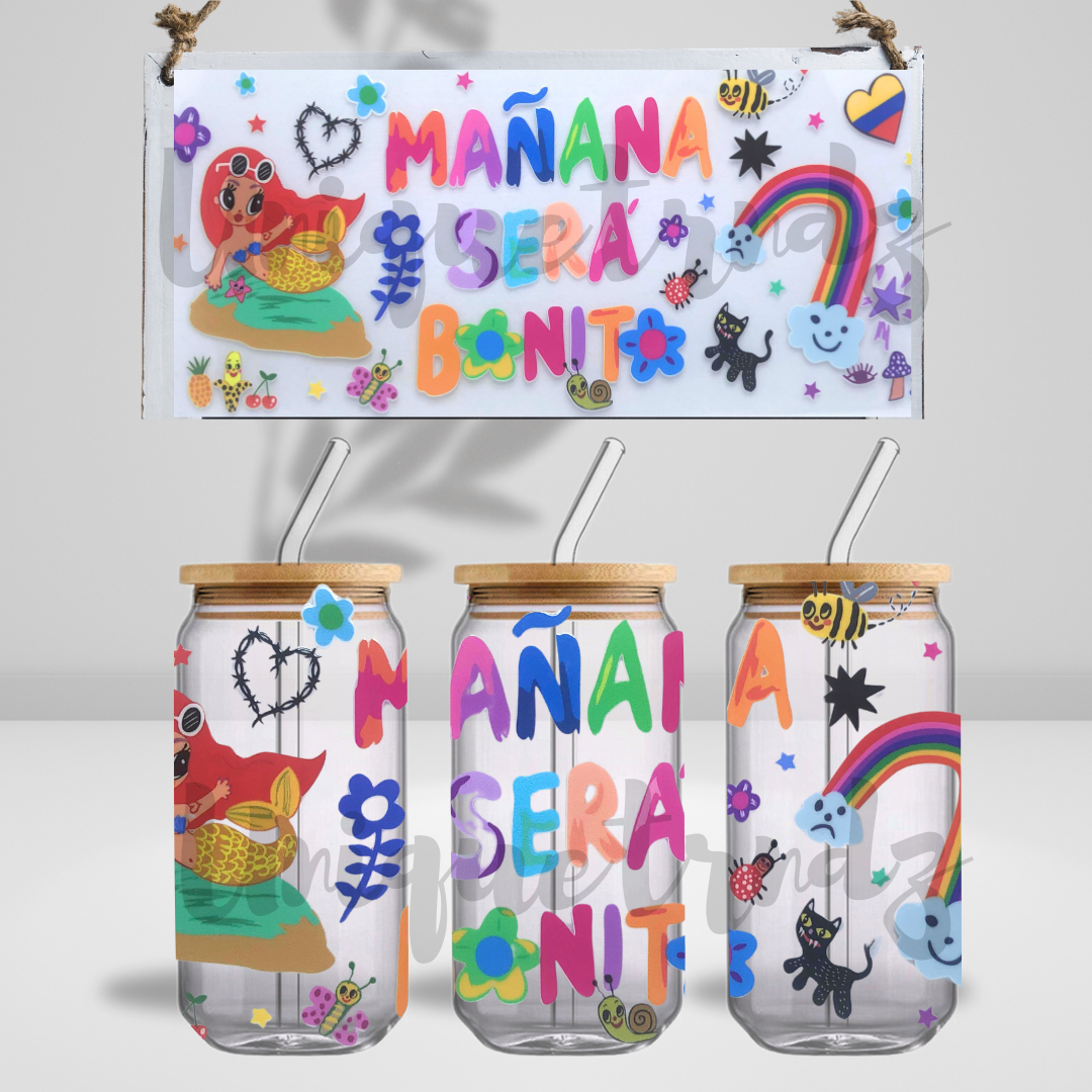Manana Album Colorful 16oz Glass Cup