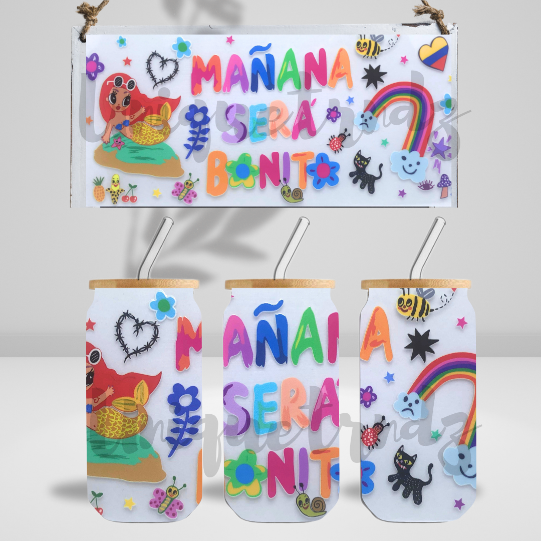 Manana Album Colorful 16oz Glass Cup
