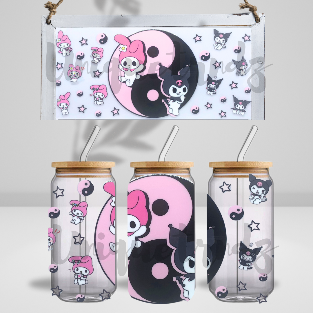 Kitty and Friends Ying and Yang 16oz Glass Cup