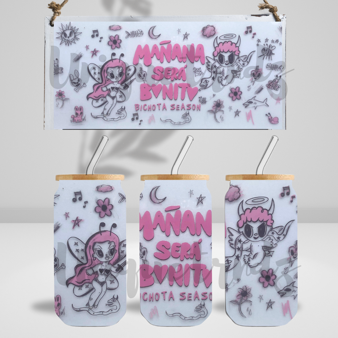 Manana Album in Grey and Pink 16oz Glass Cup
