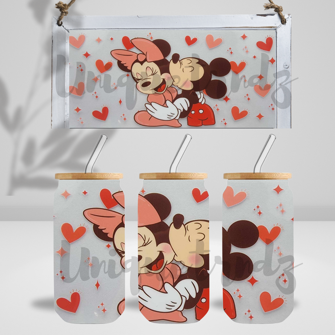 Mouse Couple Big Smooch Kiss 16oz Glass Cup
