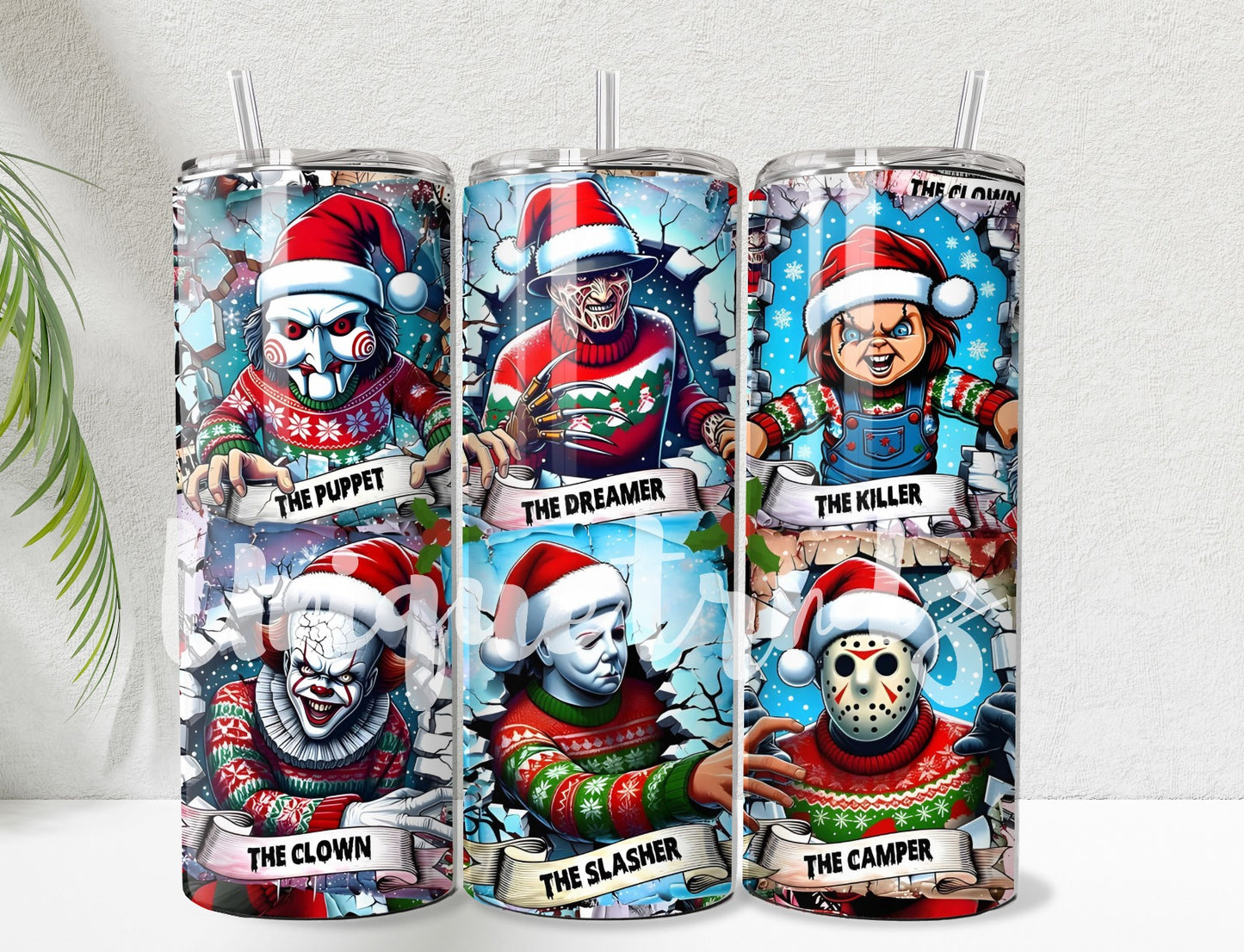Horror Characters in Christmas Attire Movie 20oz Tumbler
