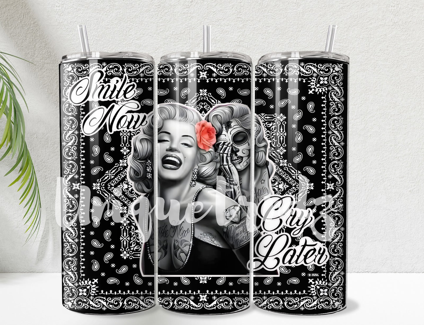 Marilyn Monroe Smile now Cry Later Black Bandana 20oz Tumbler