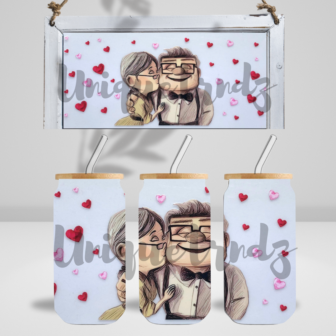 Love Adventure Couple 16oz Glass Cup