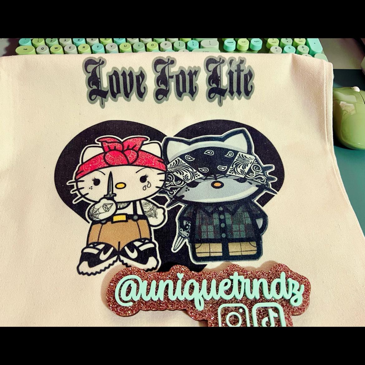 Gangsta Knife Kitty Love Canvas Tote Bag