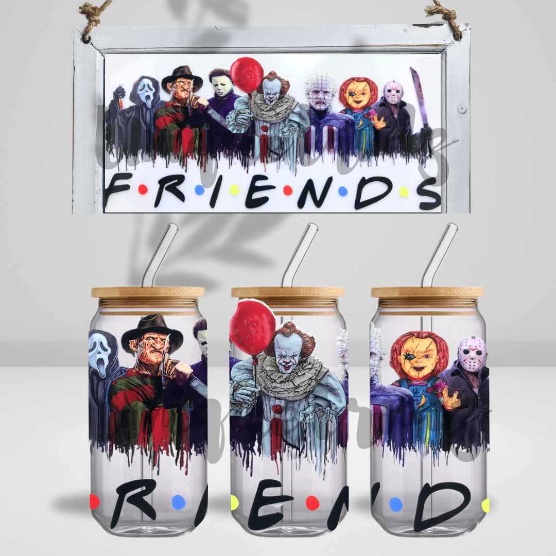 Horror Movie Killer Friends 16oz Glass Cup