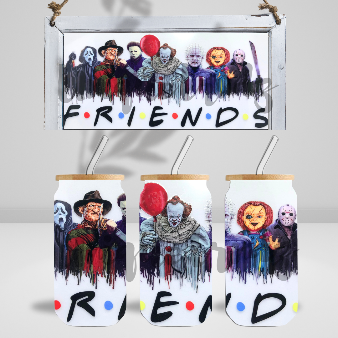Horror Movie Killer Friends 16oz Glass Cup