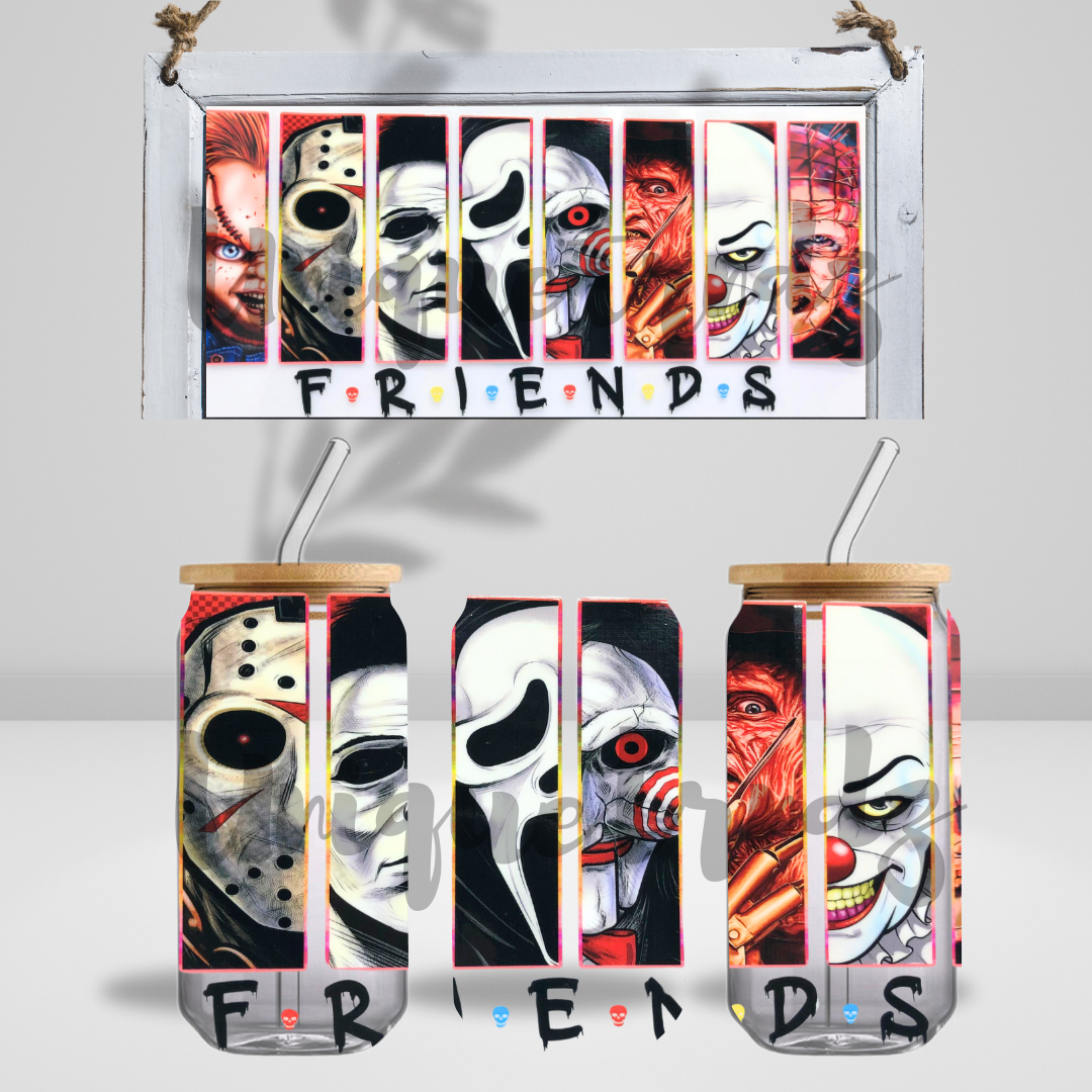 Horror Half Face Friends Cards 16oz Glass Cup