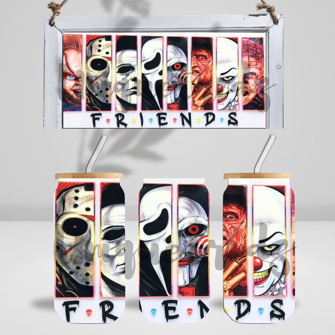 Horror Half Face Friends Cards 16oz Glass Cup