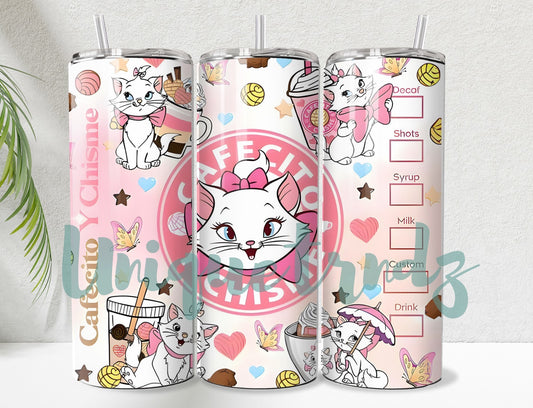 Pretty White Sassy Cat Cafecito y Chisme 20oz Tumbler