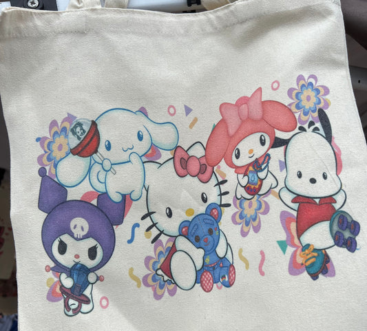 90s Kitty and Friends Characters Canvas Tote Bag