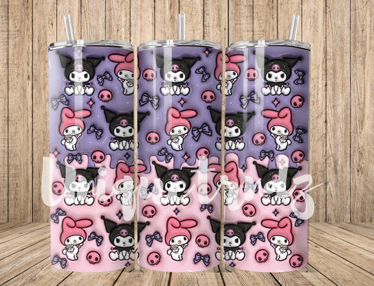 Both Kawaii Characters Black and Pink 20oz Tumbler