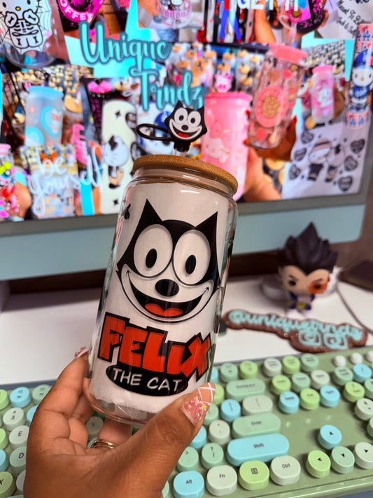 Sublimation Felix the cat 16oz Glass Cup