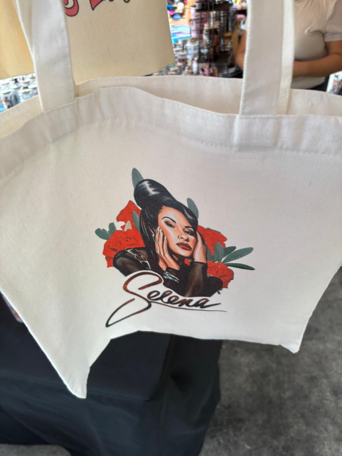 Selena Singer with Roses Canvas Tote Bag