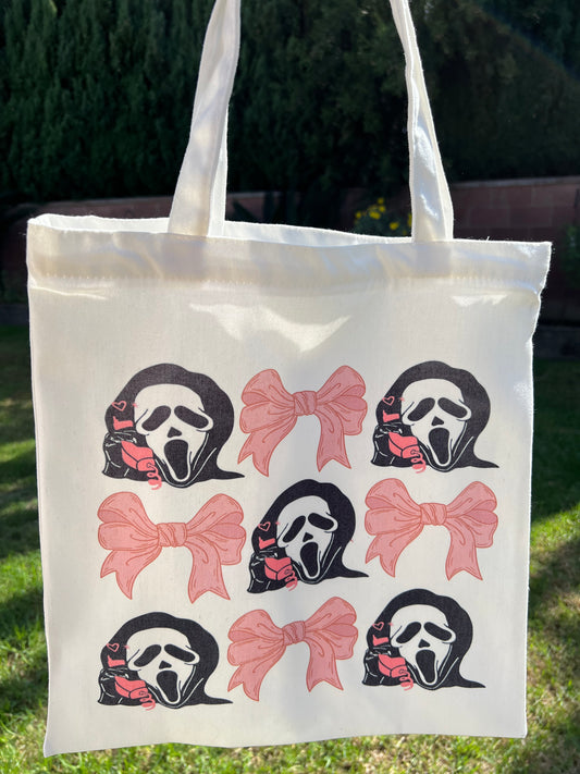 Ghost Pink Spooky Coquette Canvas Tote Bag