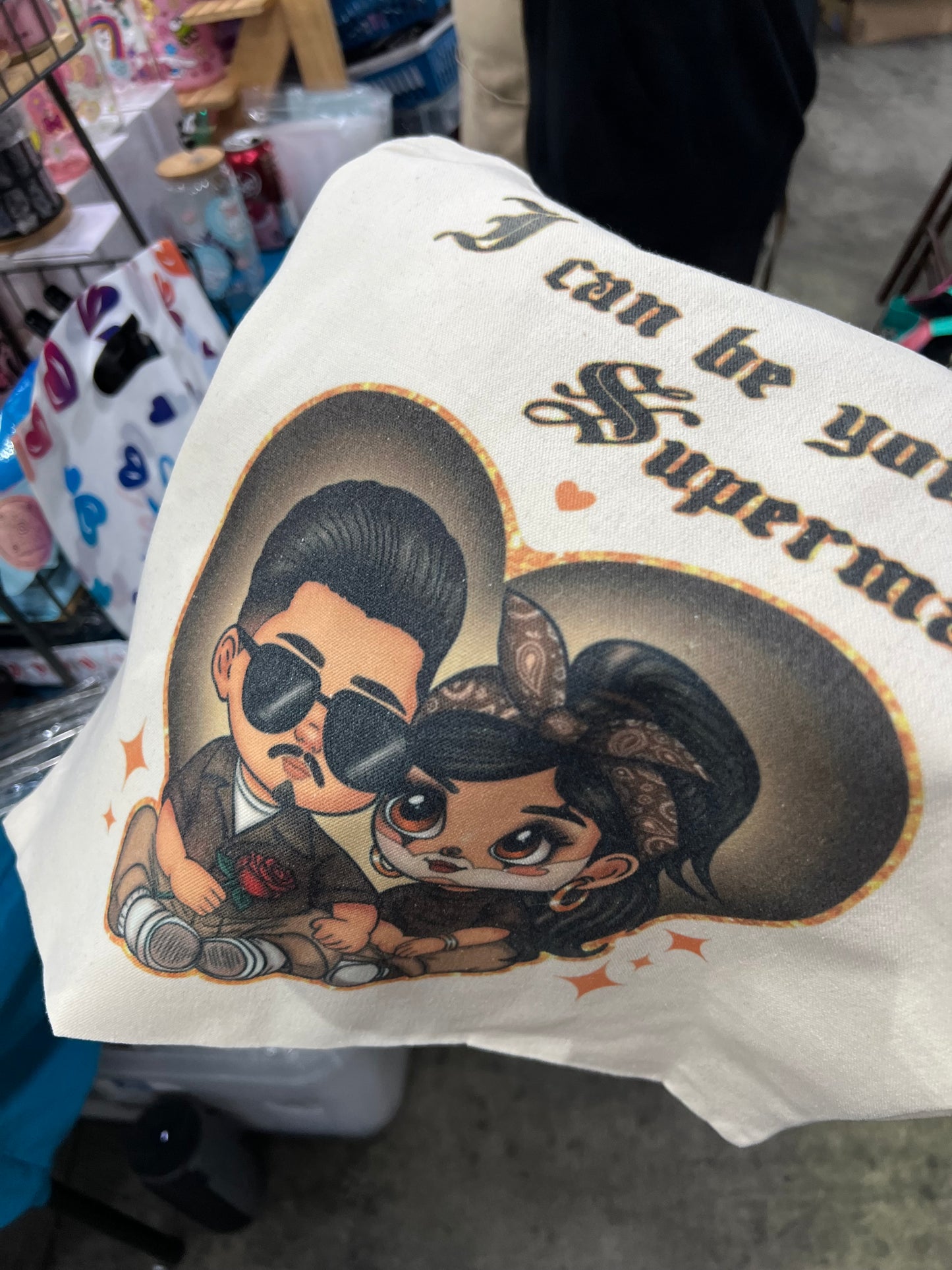 Chicano Couple Superman Canvas Tote Bag