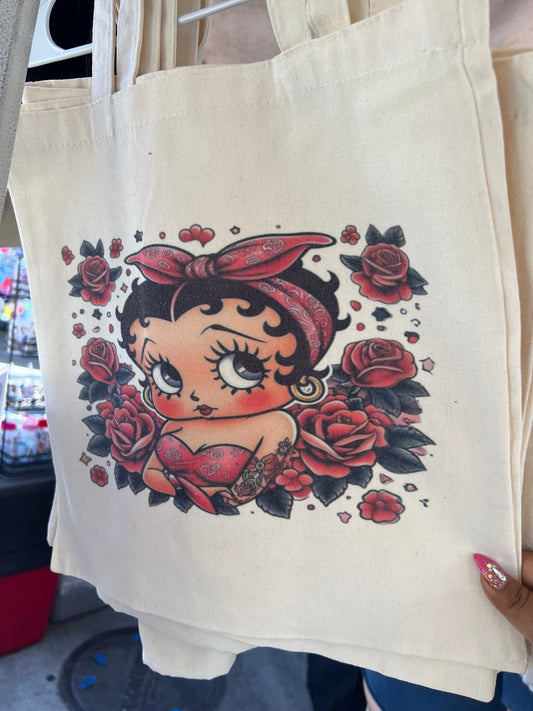 Betty in pink with Roses Canvas Tote Bag