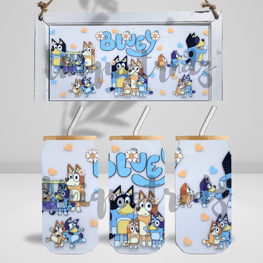 Dog Family Cartoon Shows 16oz Glass Cup