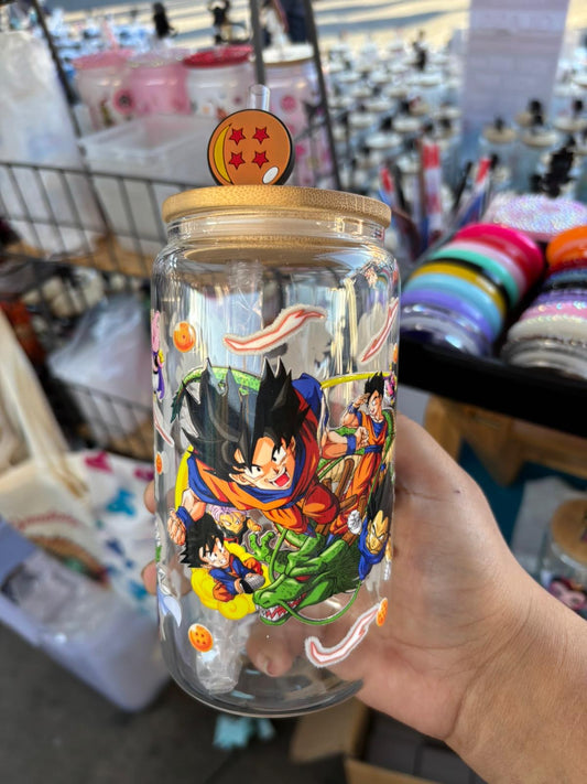 Dragon Anime with friends 16oz Glass Cup