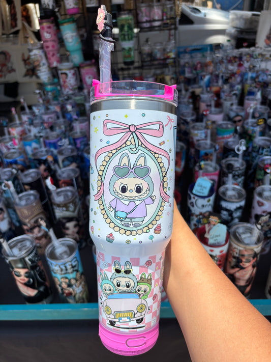 Labubu Pink 40oz Tumbler Handle Dupe (SPEAKER)