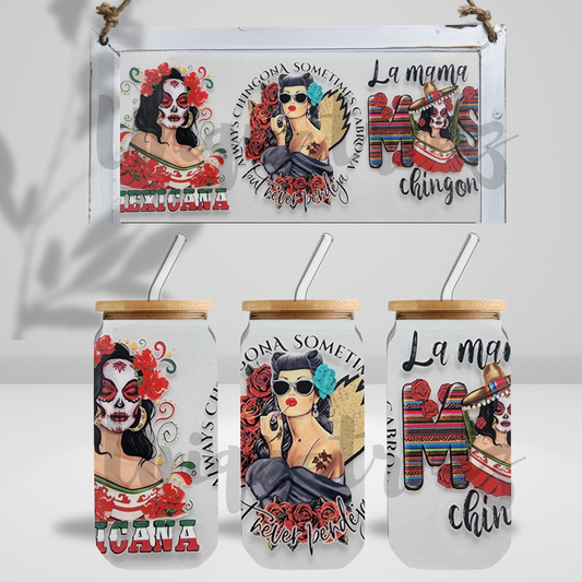 Chigona Mexican Mom 16oz Glass Cup