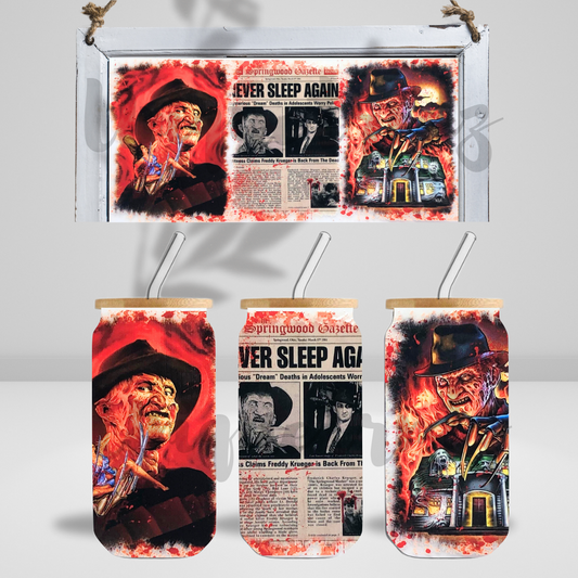 Horror Movie Dreamer Killer 16oz Glass Cup