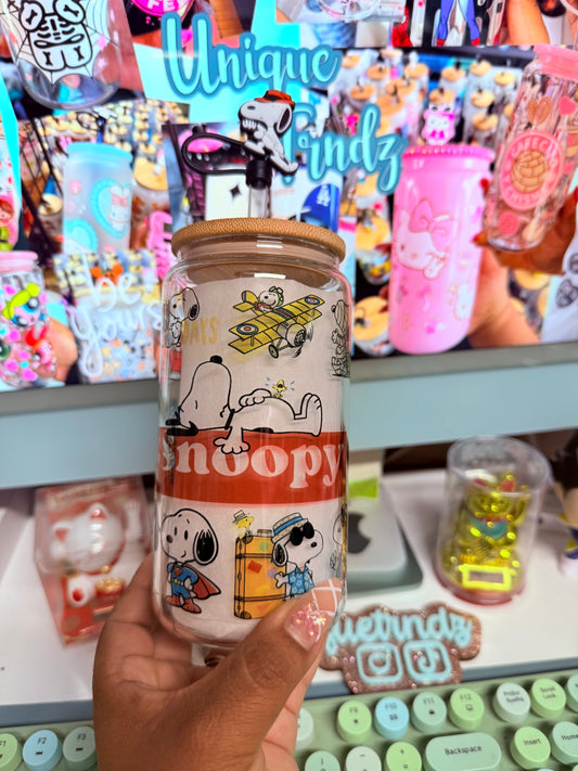 Sublimation Snoopie 16oz Glass Cup