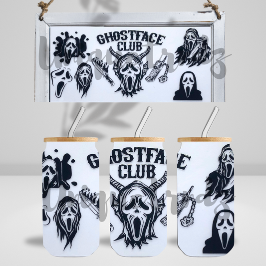 Horror Movie Ghost Killer Club 16oz Glass Cup