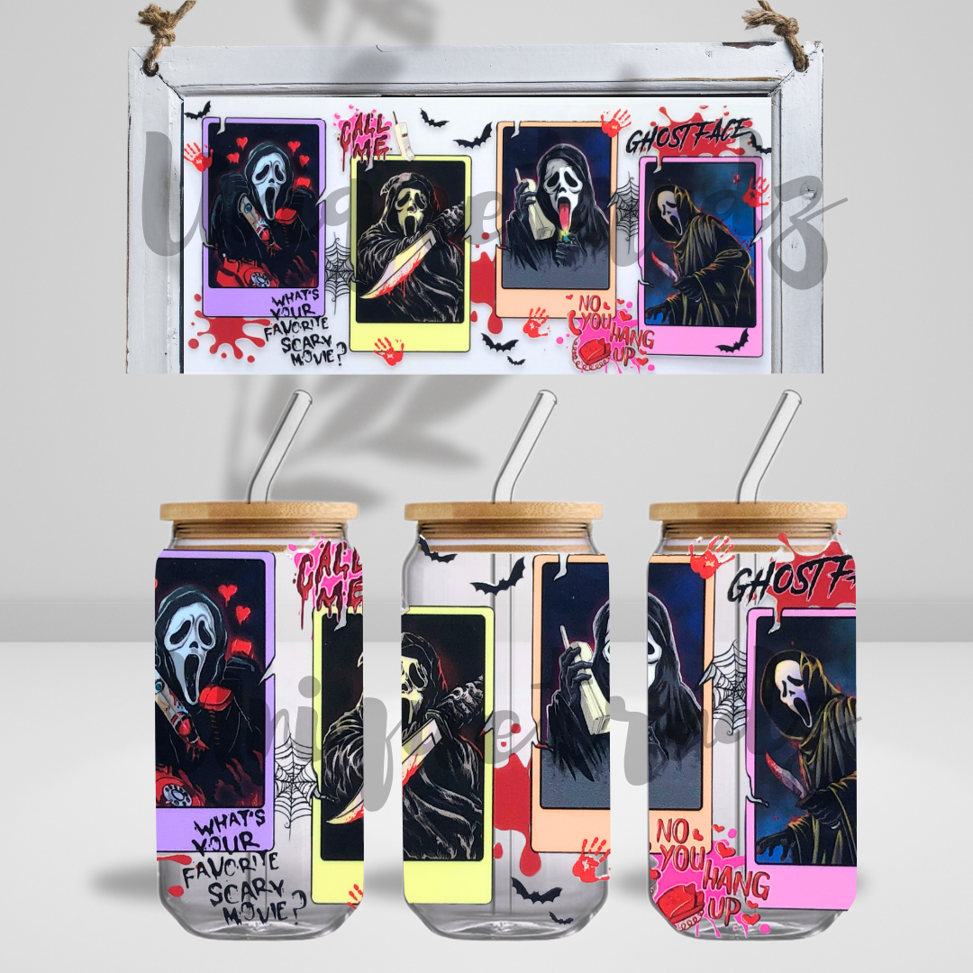 Horror Movie Ghost Killer Call Me Cards 16oz Glass Cup