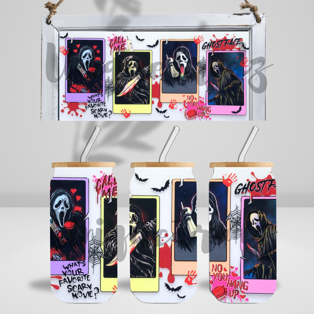 Horror Movie Ghost Killer Call Me Cards 16oz Glass Cup