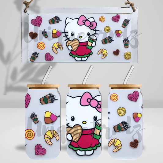 Kitty with Pan Dulce and Conchas 16oz Glass Cup