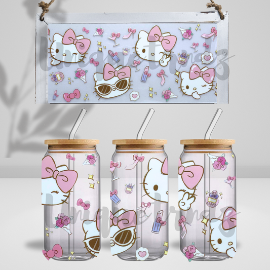 Kitty Sassy faces 16oz Glass Cup