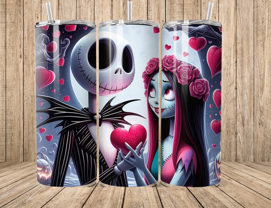 Skeleton Couple with Pink Hearts Around 20oz Tumbler