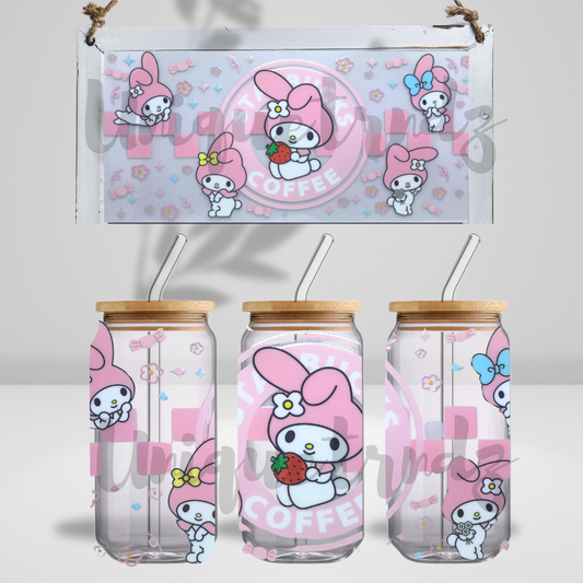 Pink Rabbit Coffee 16oz Glass Cup