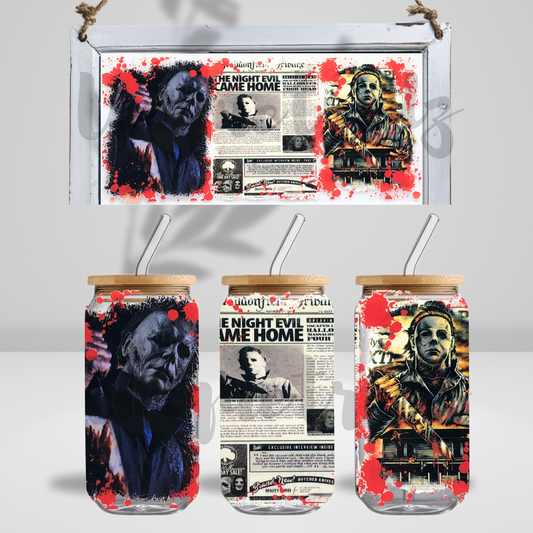 Movie Knife Killer with Story and Picture 16oz Glass Cup