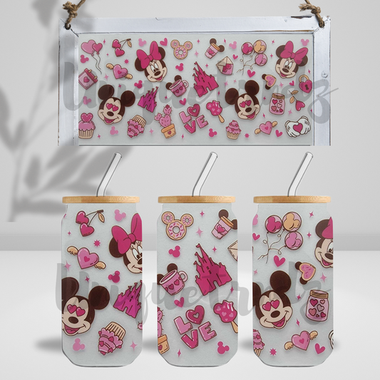 Mouse Couple Pink Valentines Edition 16oz Glass Cup