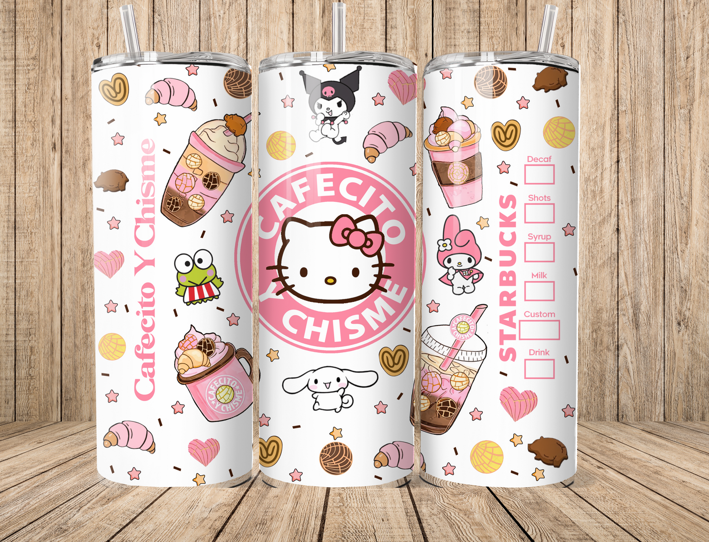 Cafecito Kitty and Friends with conchas and drinks 20oz Tumbler