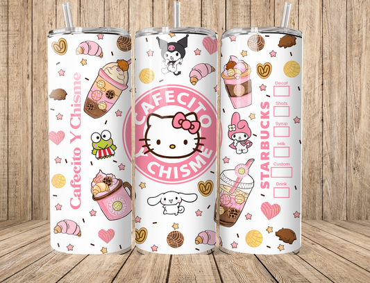 Cafecito Kitty and Friends with conchas and drinks 20oz Tumbler