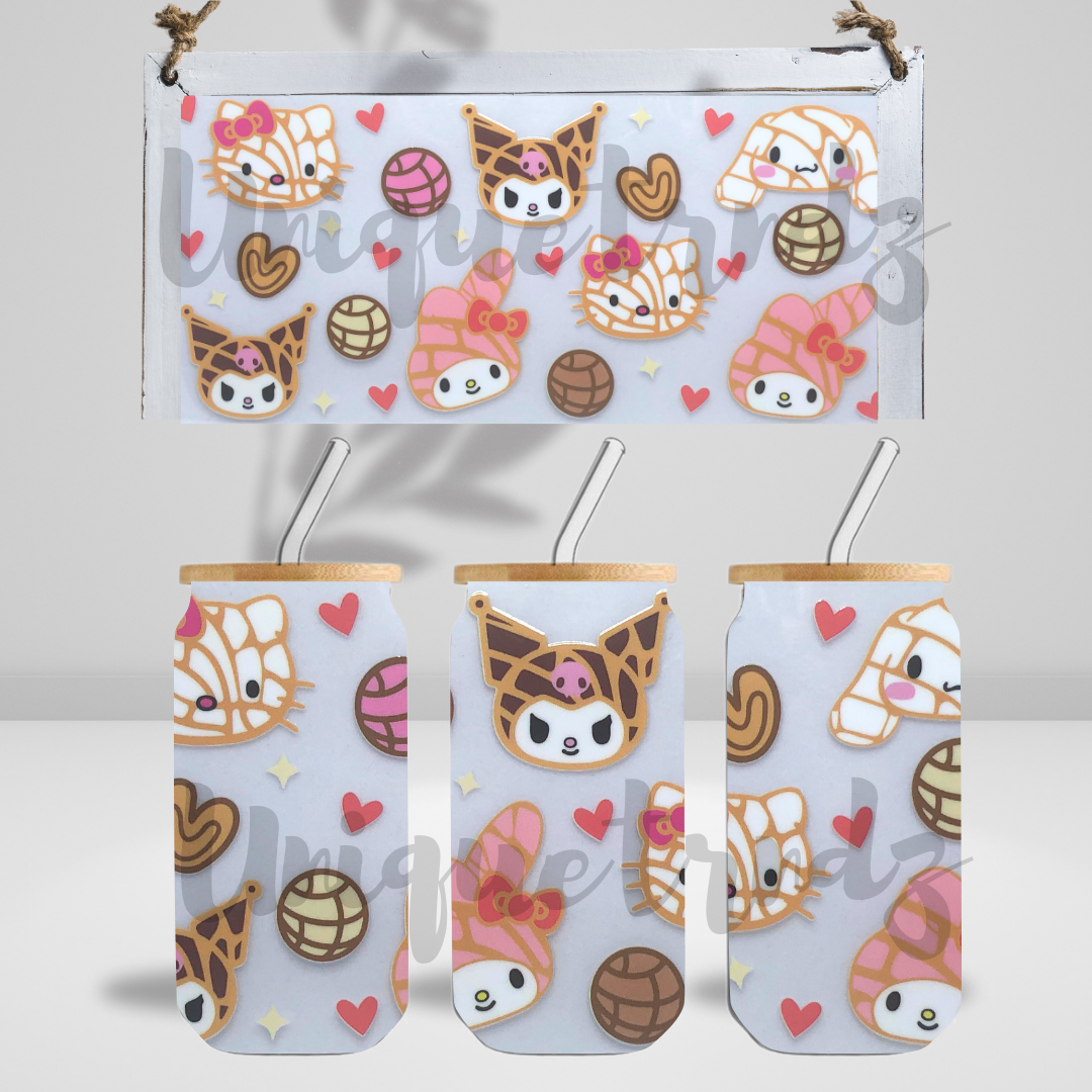 Kitty and Friends in Cochas Styles 16oz Glass Cup