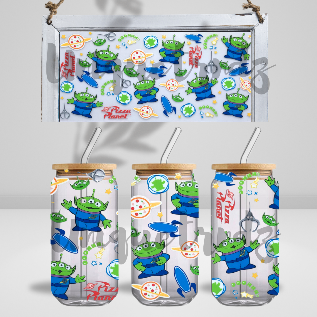 Space Alien Toy 16oz Glass Cup