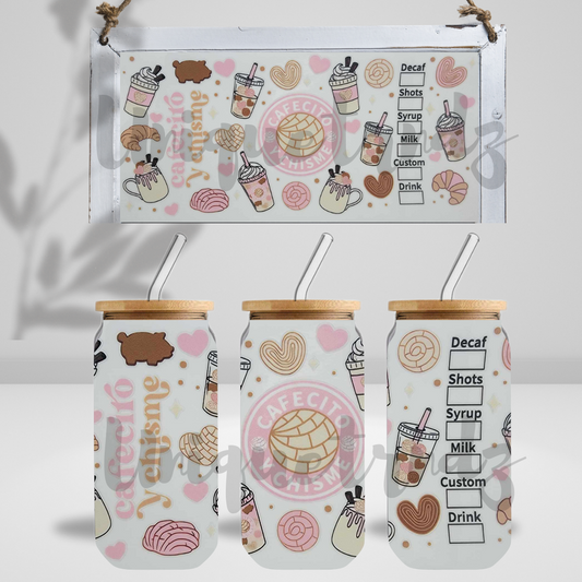Cafecito y Chisme Pink 16oz Glass Cup